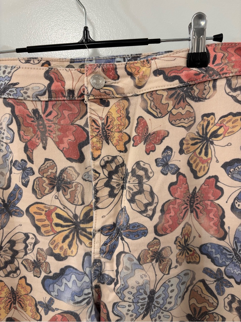 Free People Peach Butterfly Print Flare Jeans - Picture 5 of 12